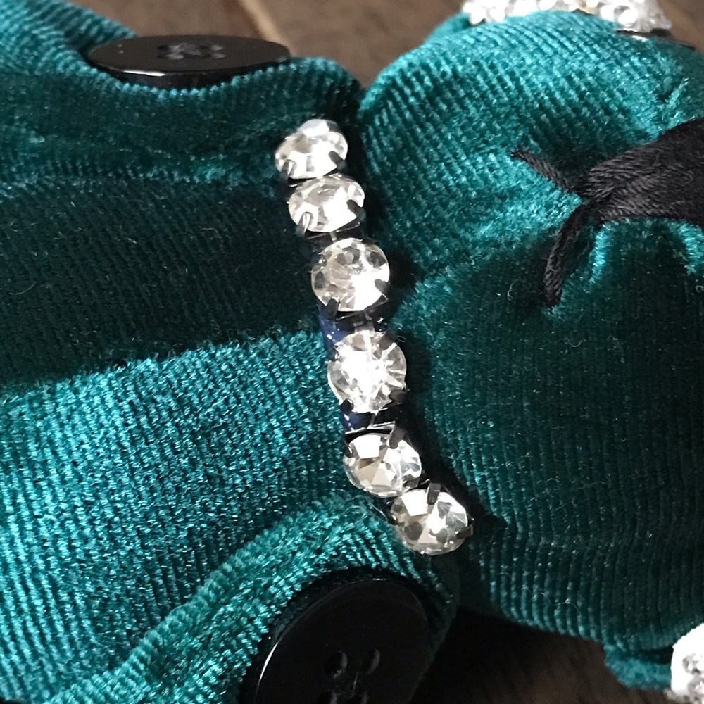 Green Velvet Rhinestone Moveable Bear Bag Charm Key Chain - Picture 6 of 16